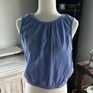 Pact Coastal Double Gauze Bubble Hem Top in blue Sz M